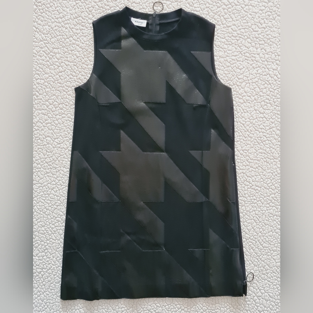 AKRIS PUNTO Sleeveless Houndstooth Patchwork Mini Dress Black US 4 Org $1,250 - Picture 3 of 12